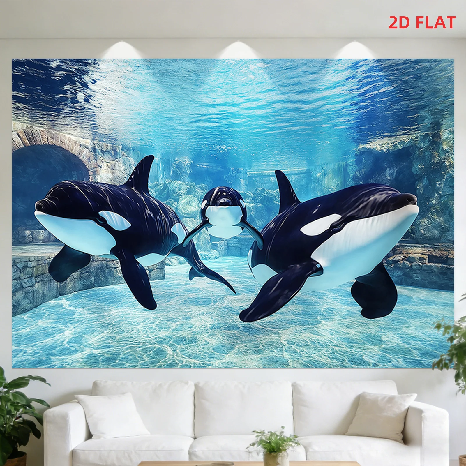 3D Killer Whale Family Tapestry, Underwater Orca Dolphin Wall Hanging, Blue Ocean Sea Life Art, Living Room Bedroom Home Decor