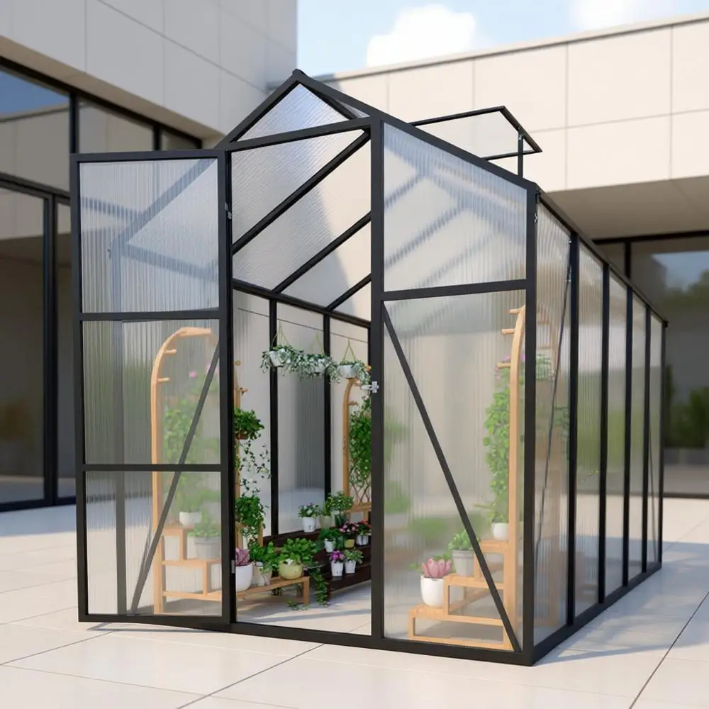 

7.2T High 6x10.2T Greenhouse - Enhanced Wind Resistance, Roof Ventilation, Walk-in Sunroom for Winter, Black