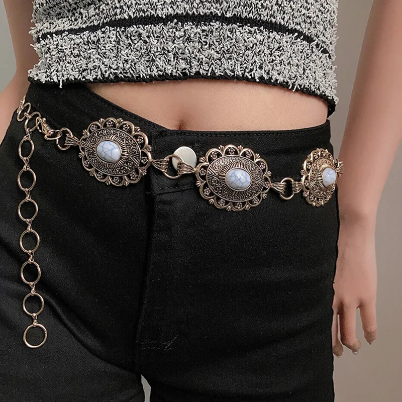 1pcs Women\'s Korean Version Ins Retro Decorative Metal Thin Waist Belt Chain Unique High-End Ethnic Wind Fashion Belt Suitable f