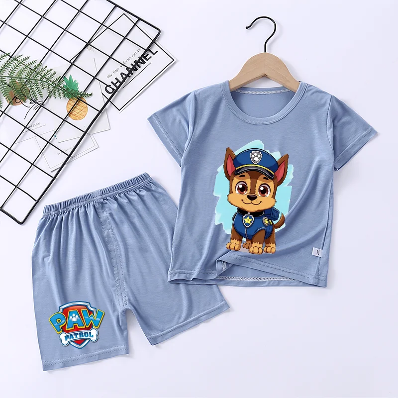 2pcs Paw Patrols Pajamas Set Modal Soft Sleepwear Tee Home Summer Shorts Suit Pyjamas Cartoon Chase Skye Rubble Nightwear Gifts