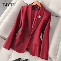 ZJYT Autumn New Women's Coat Jacket Elegant Shawl Collar Blazer Mujer Outerwears Veste Femme Plus Size Casaco Korean Style 2024