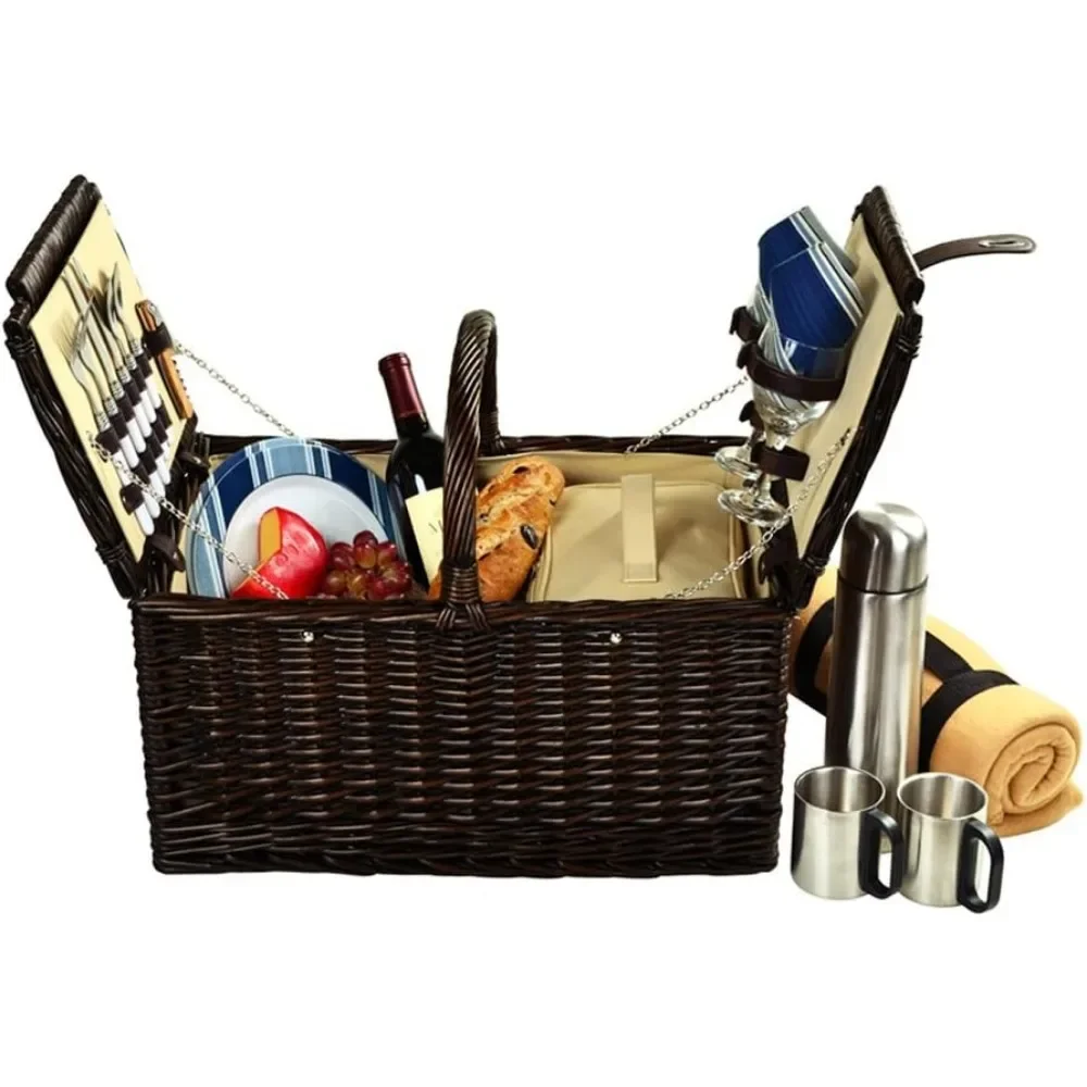 Premium Picnic Basket Set for 2 with Blanket & Coffee Equipment - Quality Made in the USA