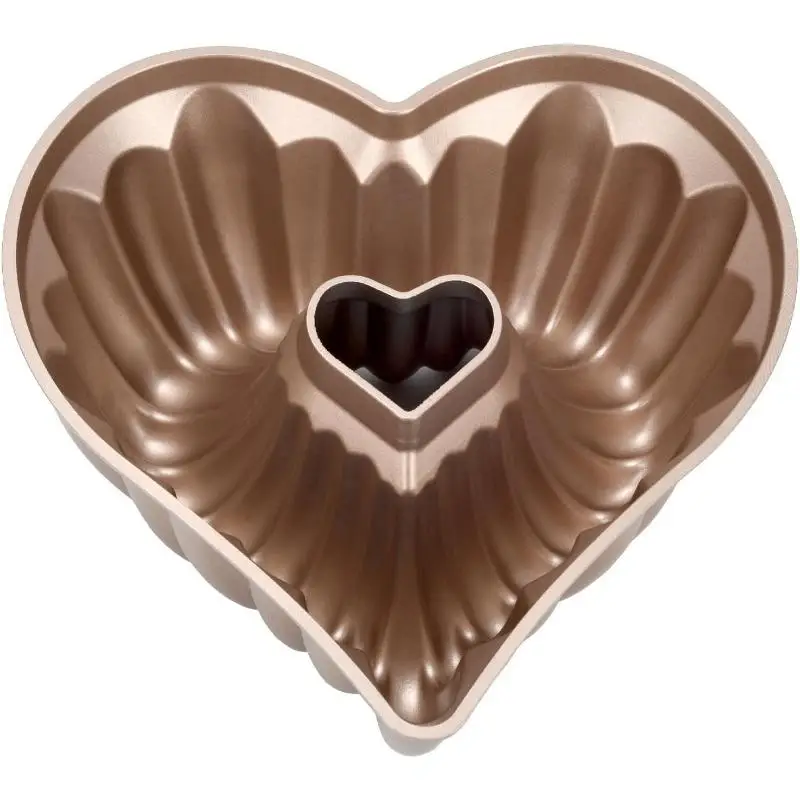 1Set Heart Cake Pan, Aluminium Heart Shape Cake Mold Nonstick Baking Mold Dishwasher Safe 3D Charlotte Cake Pan for Birthday Wedding Christmas, 10 Inch