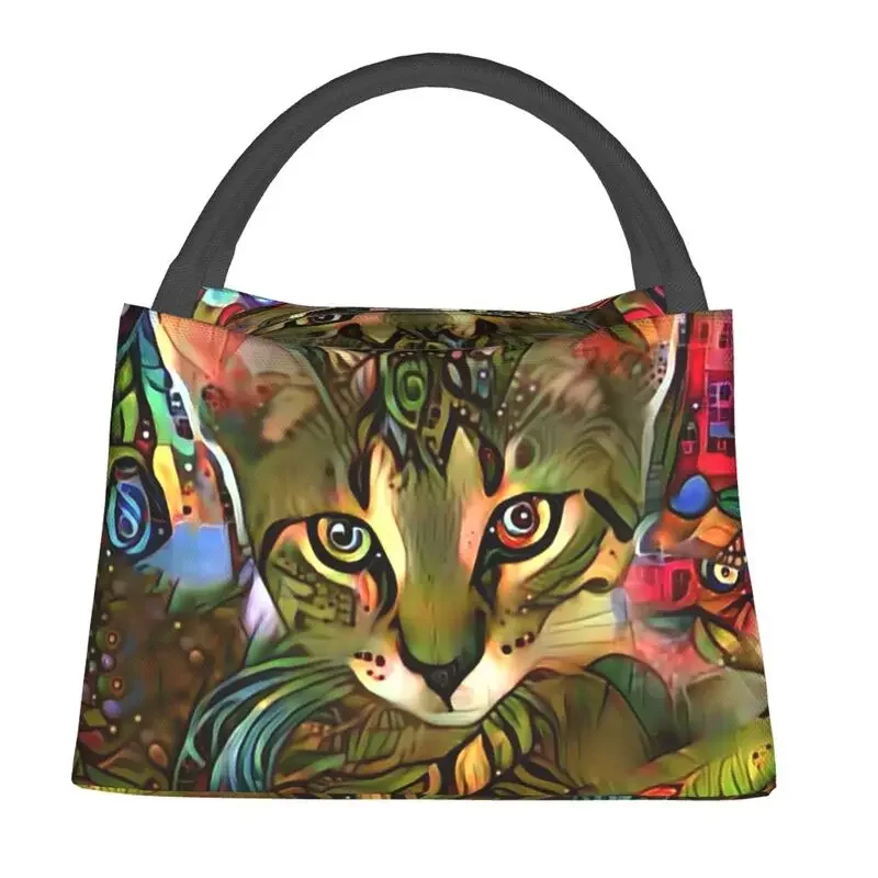 Colorful Tabby Kitten Cat Insulated Lunch Bag for Outdoor Picnic Abstract Floral Leakproof Cooler Thermal Lunch Box Women