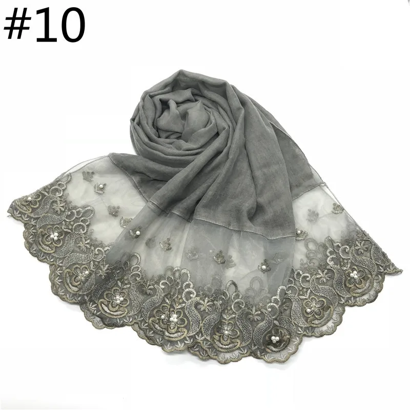 Cotton and Linen Solid Color Scarf Two-End Lace Pearl Toe Cap Scarf Silk Scarf Shawl