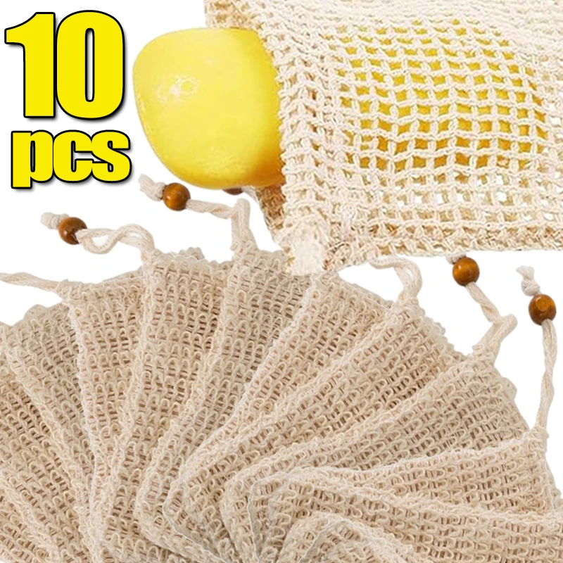 1/10PCS Soap Foaming Mesh Bags Hand-Made Pure Cotton Hangable Foam Net Bag Skin Deep Cleaning Bubble Helper Bathroom Supplies