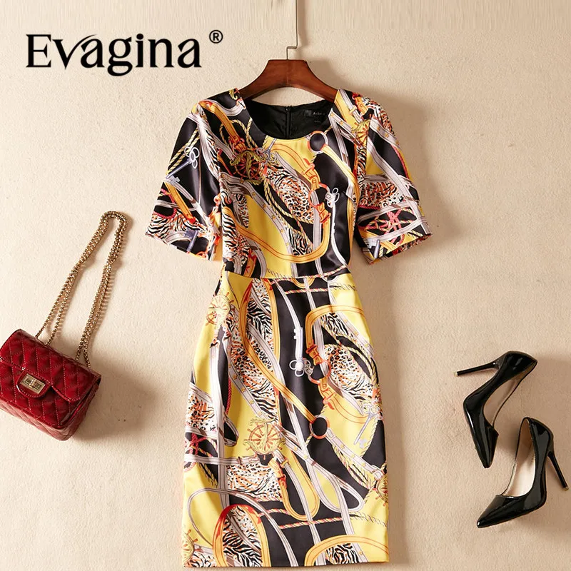 

Evagina Striped Print Splicing Mini Dress 2024 Spring Summer New Women's Short Sleeve High Street Yellow Mini Dresses