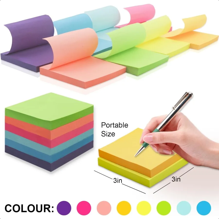 Sticky Notes 3x3 8 Pack Sticky Pads 100 Sheet Pad Bulk Sticky Note Pads Multicolor SelfSticky Notes Pad Teacher Classroom Must