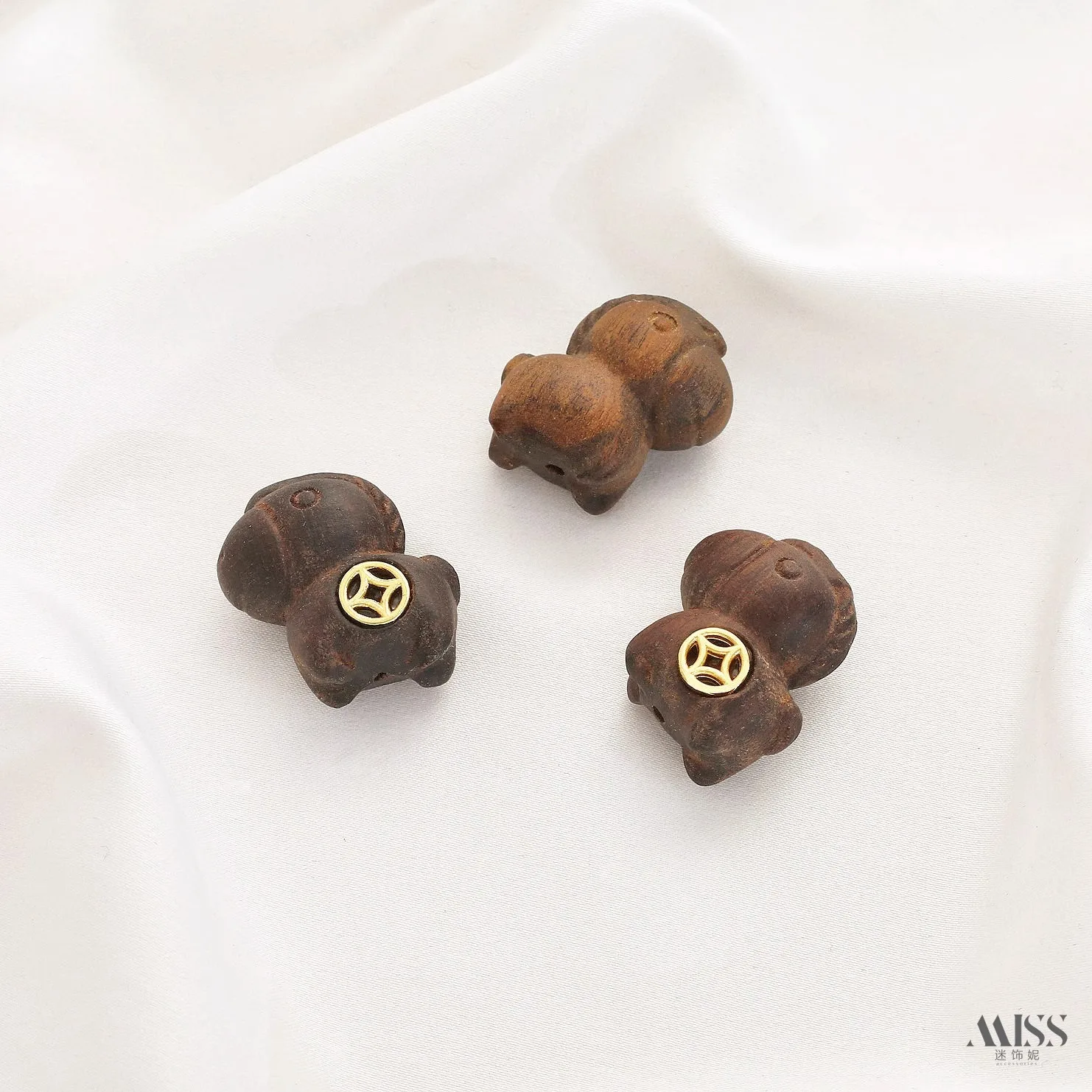 Natural Ebony Coin, Horse, Blessing Lock, Agarwood Pendant, Blood Sandalwood Rose Spacer Beads, DIY Jewelry Accessories
