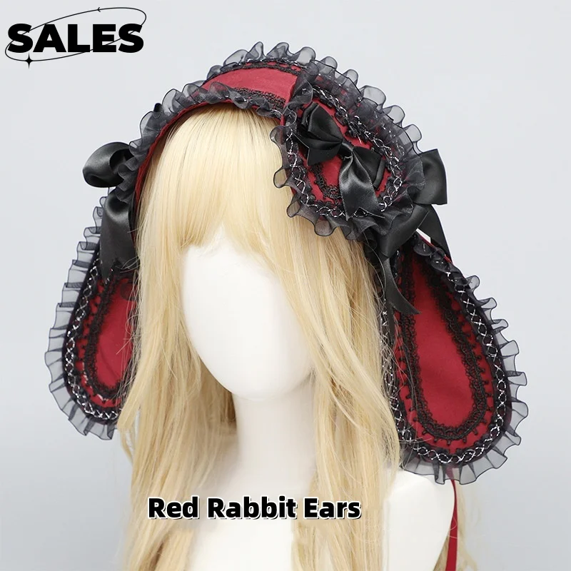 

Handmade Original Christmas Lolita Rabbit Ears Headband Cute Heart Bow Headband Harajuku Cosplay Lace KC Headwear for Girl