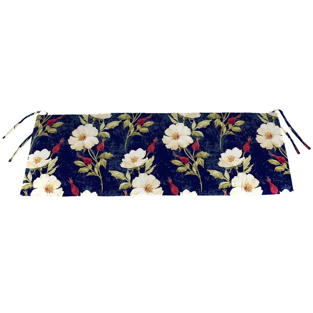 Outdoor Settee Swing Bench Cushion Navy Floral Design with UV Protection and Ties Durable Polyester Material Comfortable 3