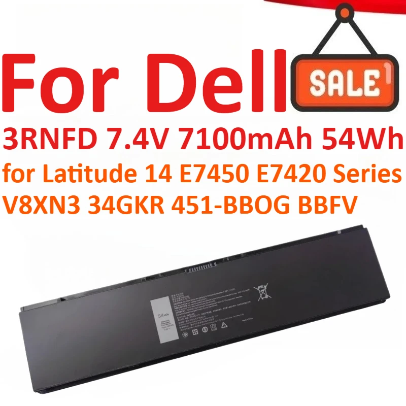 

New 3RNFD 7.4V 7100mAh 54Wh Laptop Battery For Dell Latitude 14 E7450 E7420 Series V8XN3 34GKR 451-BBOG BBFV