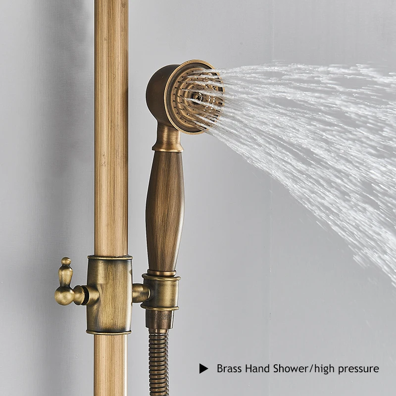 Handle with Handheld Shower Mixer Taps Mount Bathroom Bath Faucet With Shelves Antique Brass Style Shower Faucet Set Single