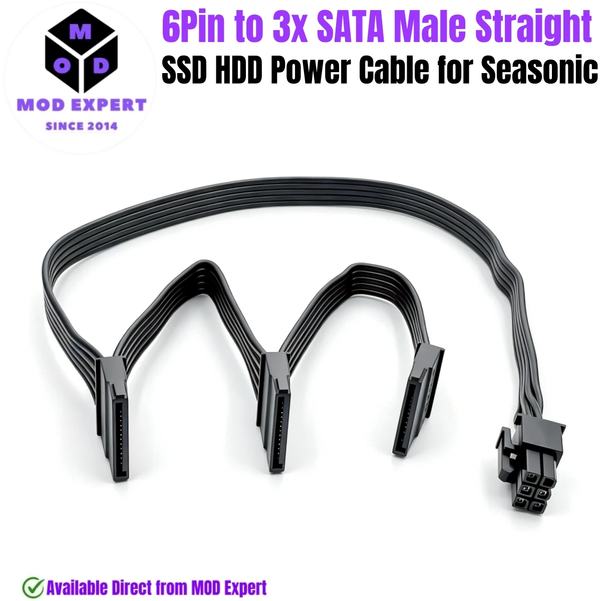 6Pin to 3 SATA Male Straight for Seasonic PRIME Ultra Titanium/Platinum/Gold 1300W, 1000W, 850W, 750W, 650W, 550W Modular Powers