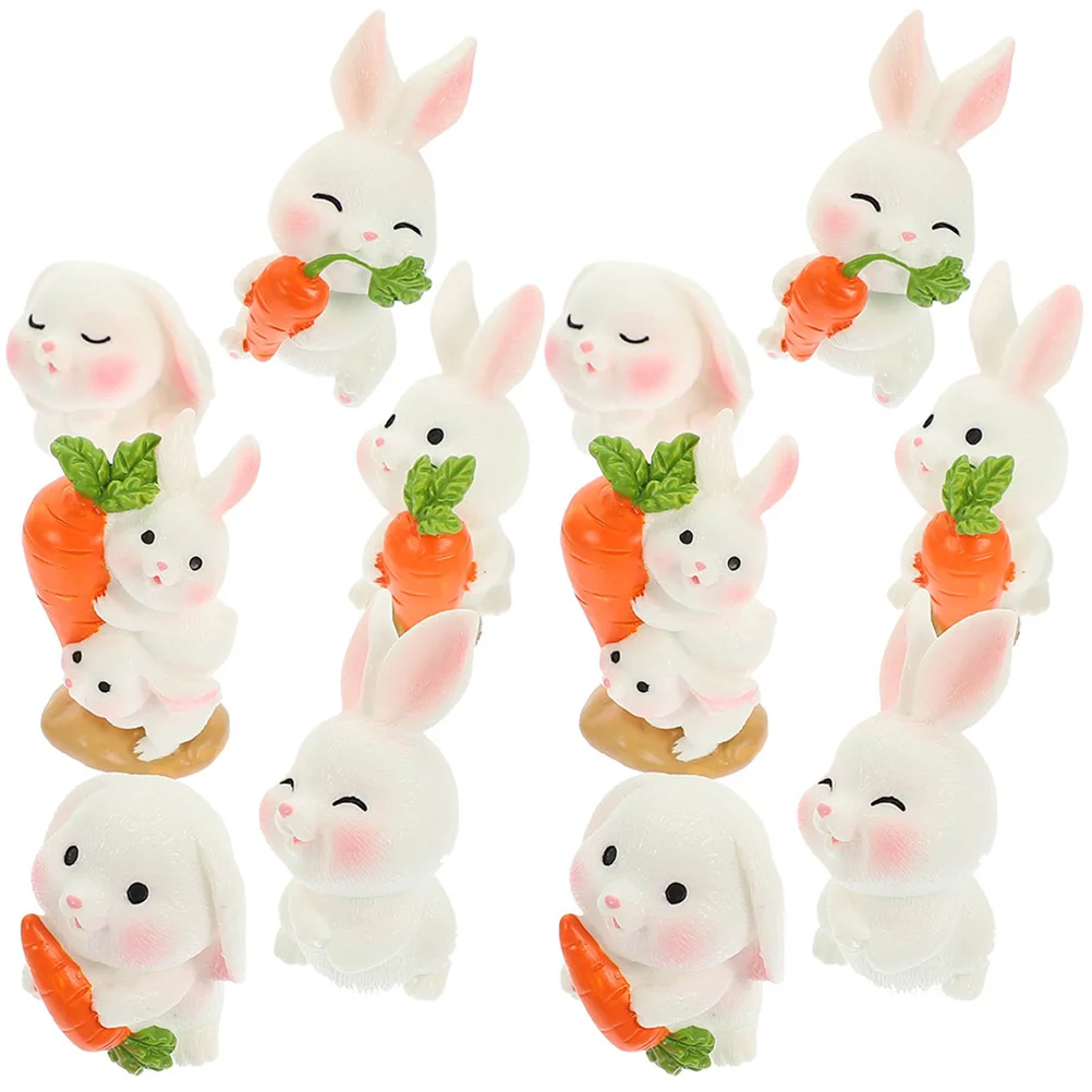 6 Pcs Little Bunny Ornaments Animal Carrot Resin Adornments Plants Rabbit Decorative Small Animals Micro for Flowerpot Mini