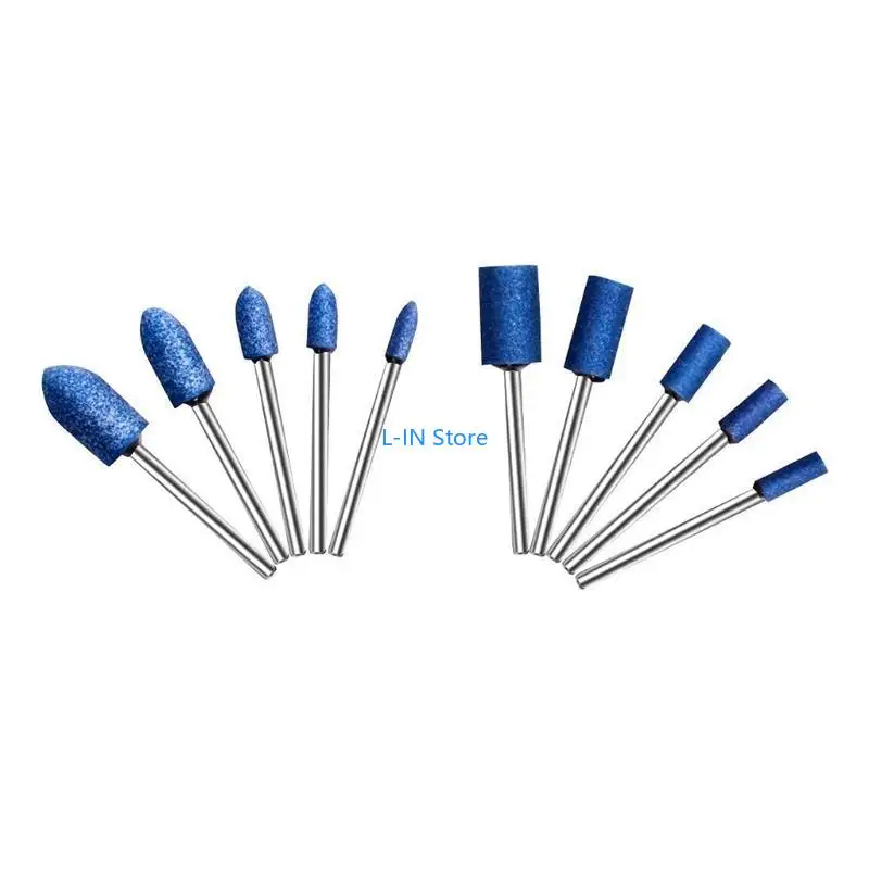 10 pezzi Professional Blue Abrasive Stone 3 mm Solvelamento gambo per punti montati sulla testa Bit macinazione durevole per