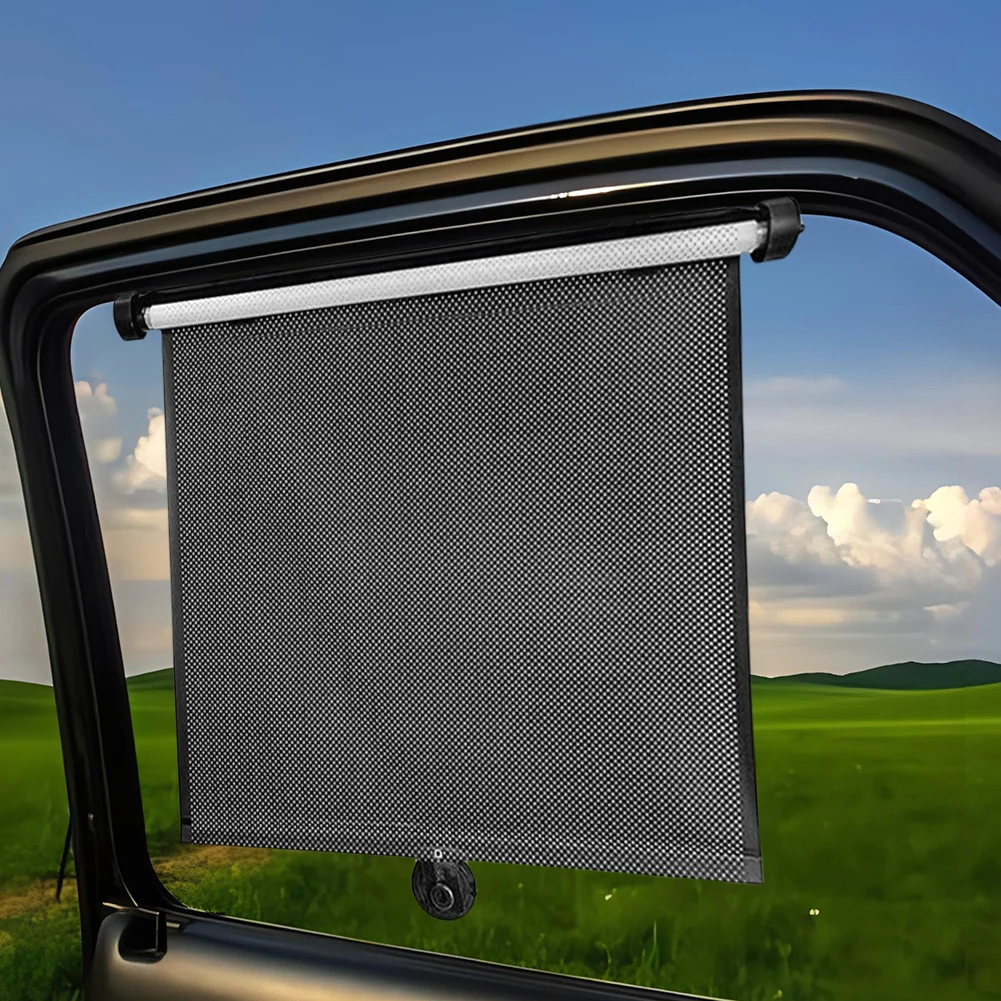 

2Pcs Side Window Cover 15 Inch Car Retractable Sunshade Curtain with Suction Cup Roller Automobile Sunshade Press Button Roll Up