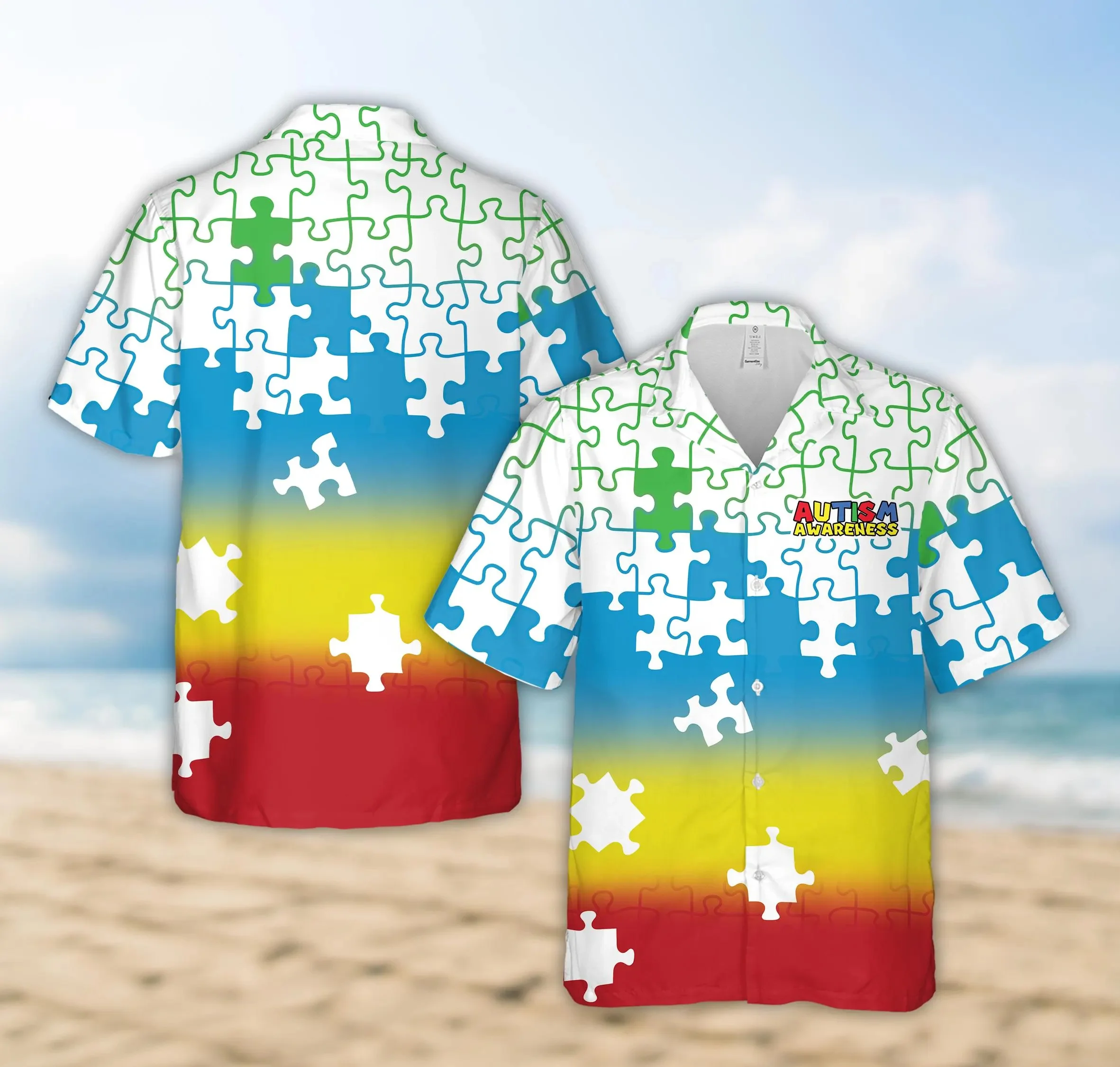

Autism Awareness Hawaiian Shirt Colorful Autism Puzzle Button Up Shirts Autism Support Shirt Special Education Teacher Shirt