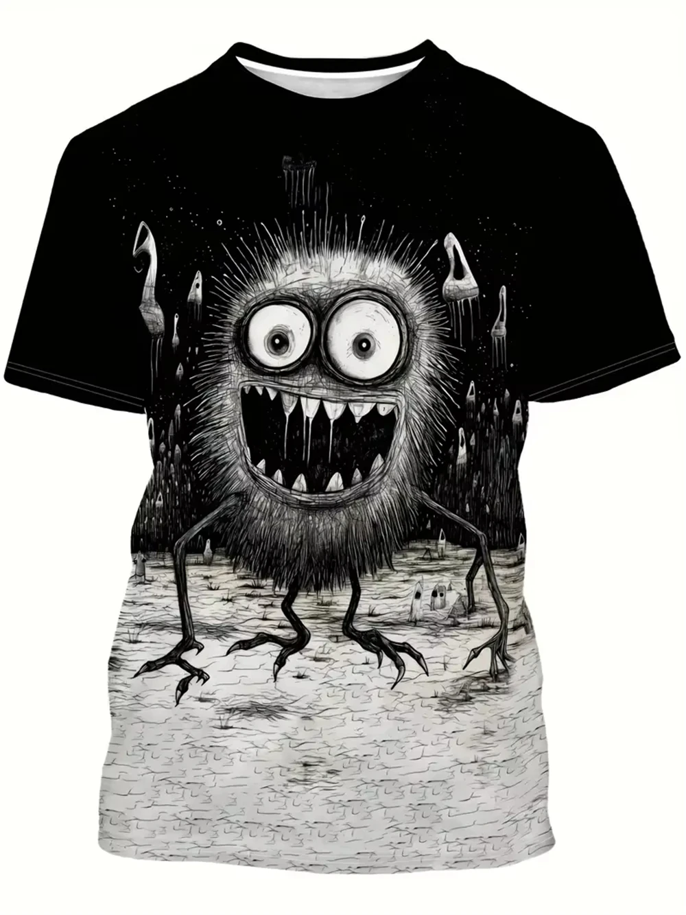 

Men's Novel And Chic 3D Digital Smiling Monster Style Pattern T-shirt Summer Fashion Leisure Crew Neck Short Sleeve Loose Tops