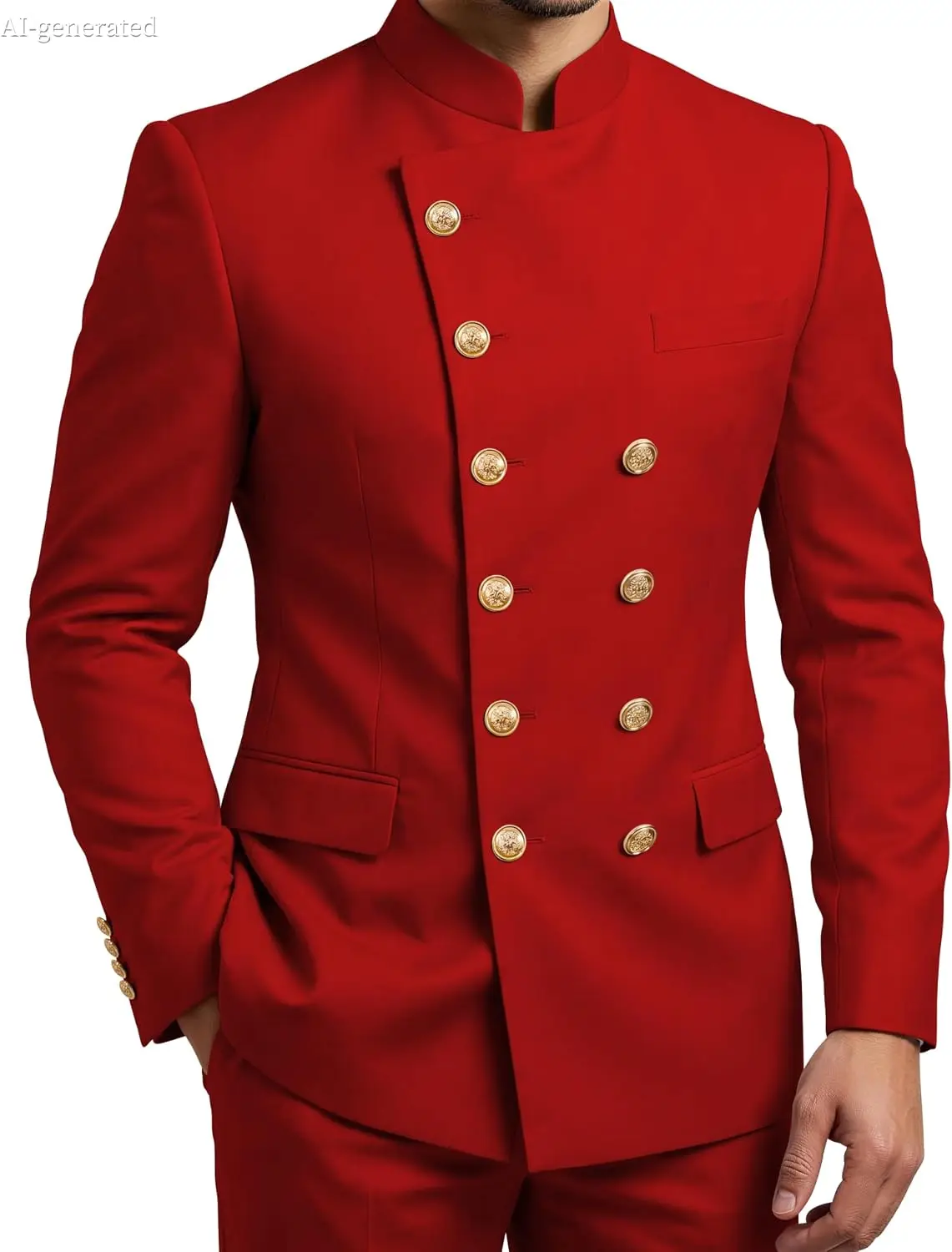 

2 Piece Chinese Tunic Suit Slim Fit Mandarin Collar Suit Double Breasted Suits for Men for Wedding Business Party