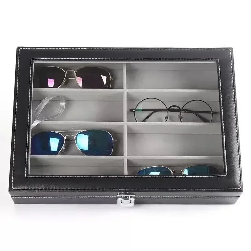 

1pcs High-Quality Leather Eyeglass Storage Box Fashionable Sun Glasses Display Case with 8 Compartments for Wholesale