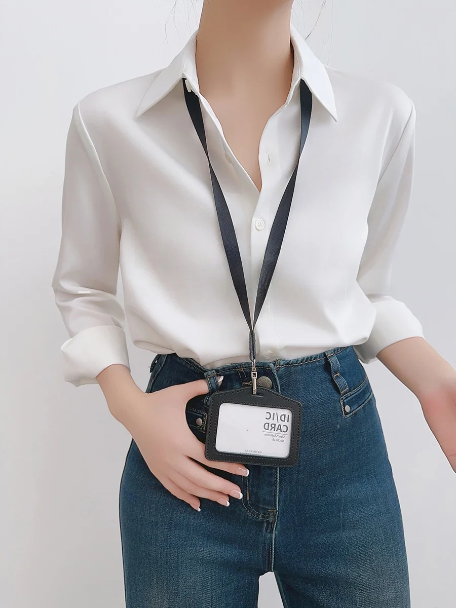 

XALI Classic White Satin irt Women's Profional Interview Clothing Commute Sle Long Sve Formal OL Top