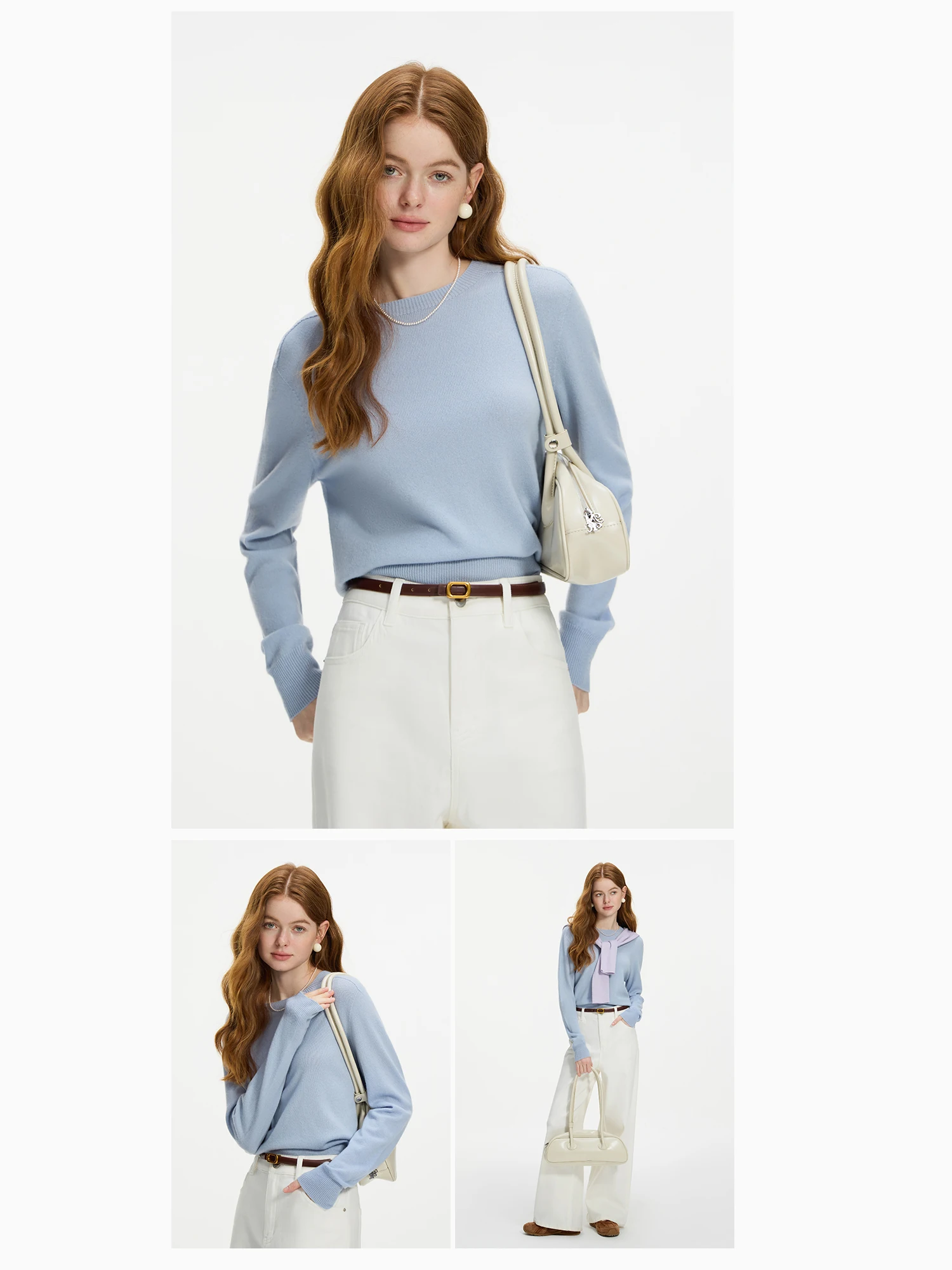 FSLE 100% Wool Seamless One-piece Knit Shirt Sweater For Women Autumn Winter New Design Wool Crew Neck Versatile Casual Sweater