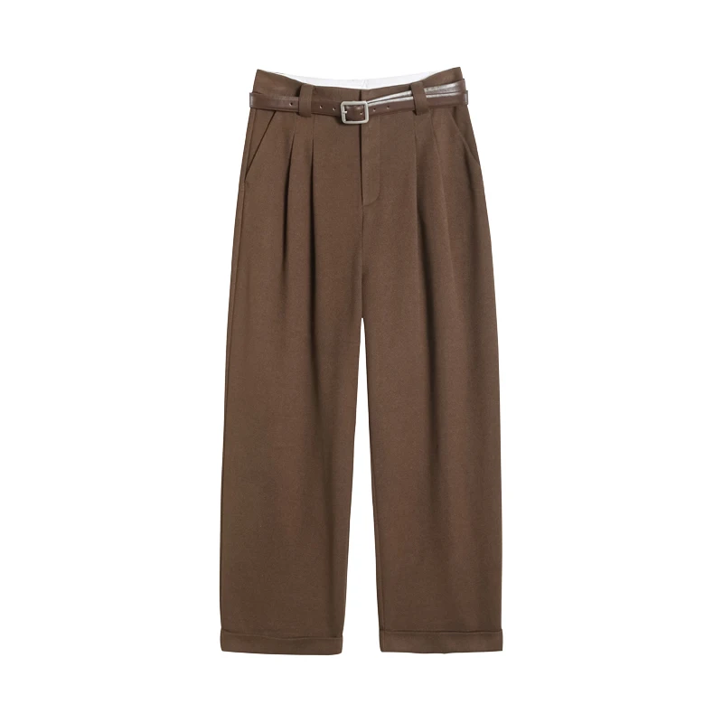 Pantaloni da sigaretta in lana color caffè retrò Pantaloni da donna a vita alta con gamba dritta casual foderati in Fce autunno inverno