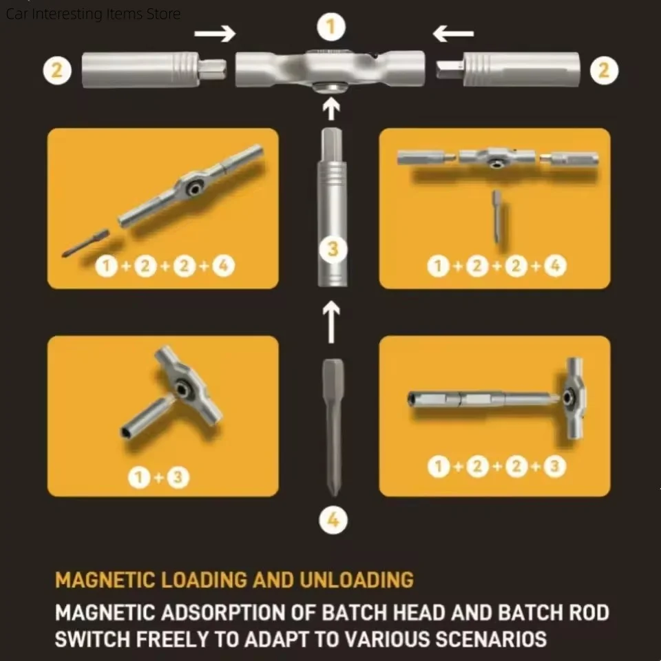 New High Torque Convertible Ratchet Screwdriver T-Handle Extension Magnetic Driver Tool for Car Motorcycle DIY Repair Tool