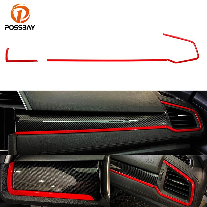 

Car Dashboard Frame Strip Red Trim Mouldings for Honda Civic 10th Gen 2016 2017 2018 2019 2020 2021 Accessories Interior Parts