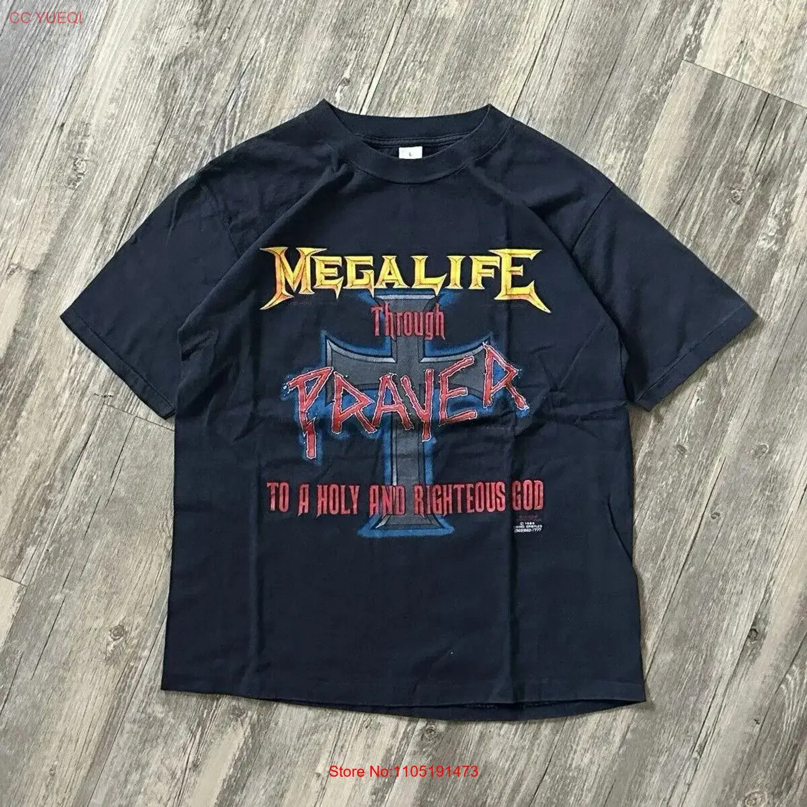 

Vintage 80s Megalife Through Prayer Jesus T Shirt Size L Megadeath Slayer Parody vintage Washed homme Unisex Comfortable
