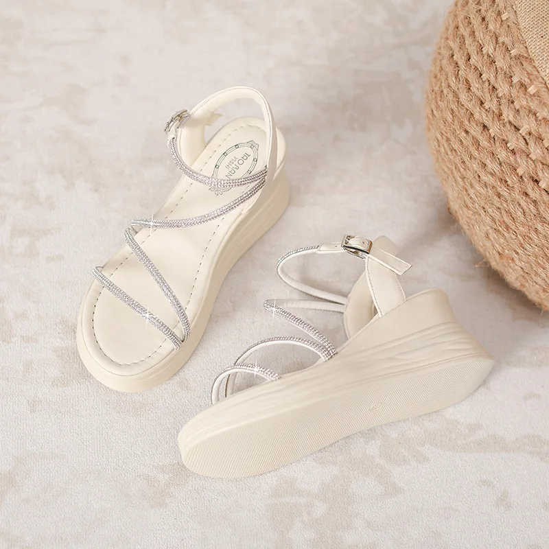 Size 31-39 Summer New Platform Thick Bottom Open Toe Women Sandals Wedge High Heel Rhinestone Sandals