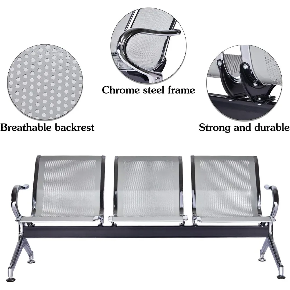 3-Seat Waiting Room Chairs - Waiting Room Chairs with Arms Airport Reception Chairs Reception Bench, Lobby Bench Seatin