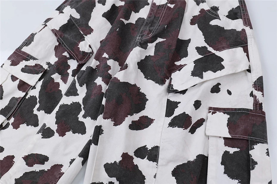 Cow Camouflage Cargo Shorts Mens Streetwear Hip Hop Multiple Pockets Short Men Harajuku Vintage Cotton Calf Length Pants Male