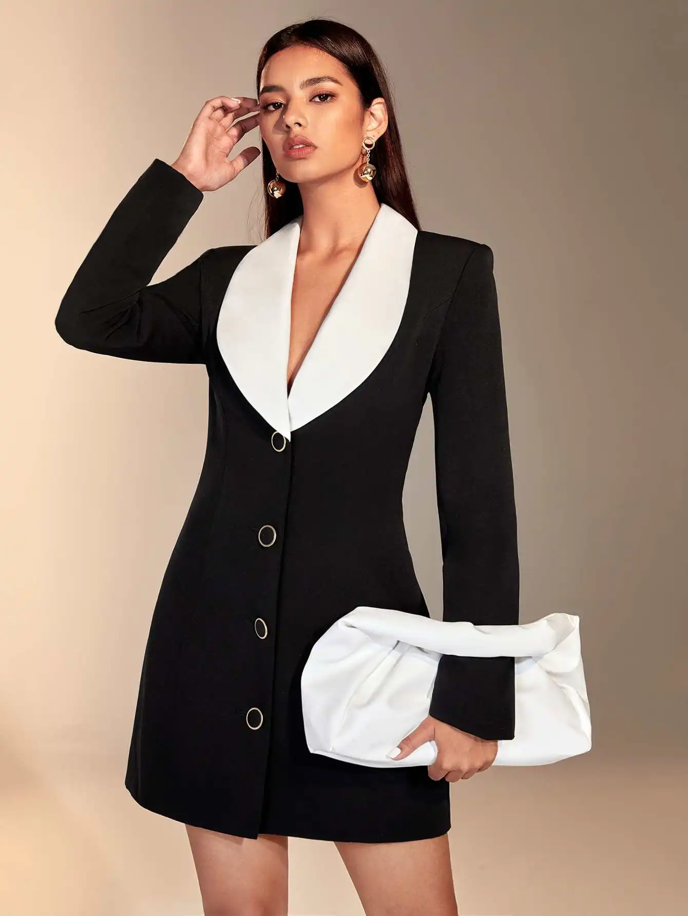 Color Matching Women Blazer Dress Fashion Show Customized Formal Office Lady Wear Guest Party Graduation Ceremony One Piece
