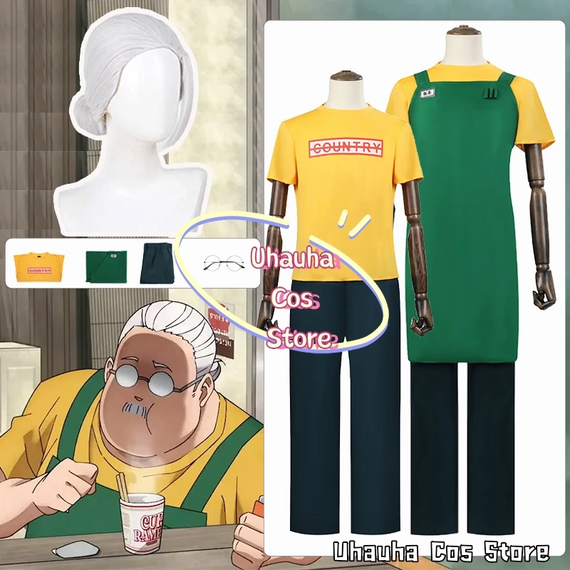 Sakamoto Taro Cosplay Anime Sakamoto Days Role-playing Costume White Wig Yellow T-shirt Green Apron Glasses Suit Unisex Outfit 8