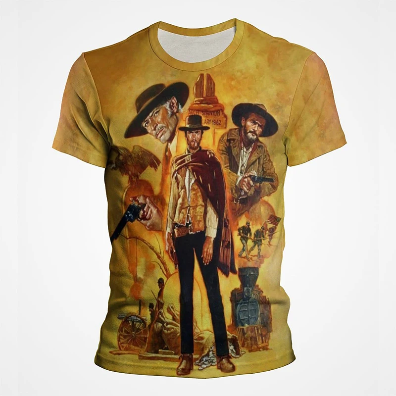 Summer Vintage Men T-shirt The Good The Bad And The Ugly Printing T Shirt Blondie Angel Eyes Tuco Cowboy Graphic Streetwear Tops