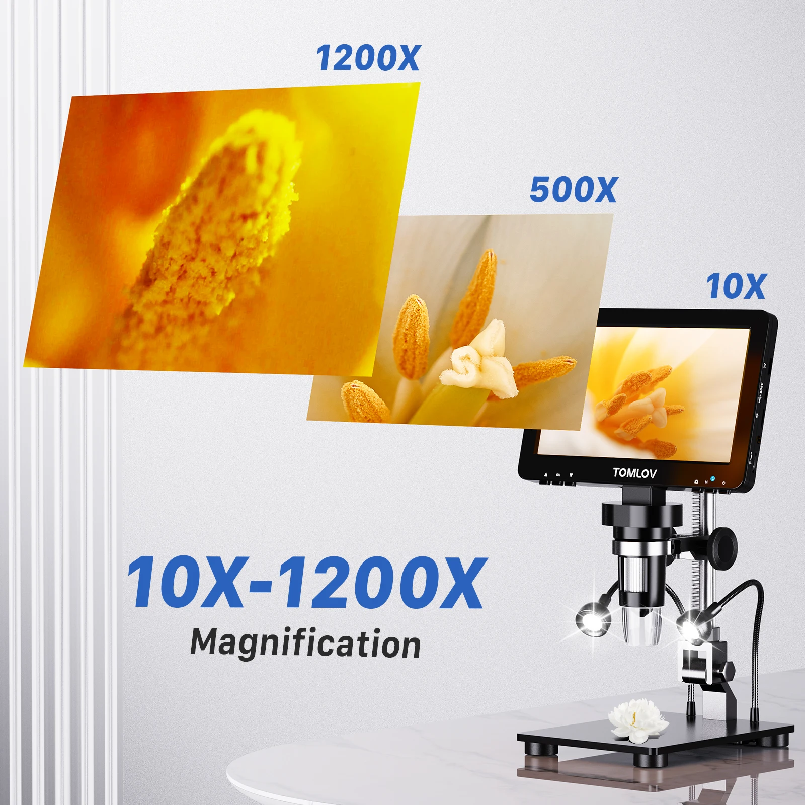 TOMLOV DM9 Pro HDMI Digital Microscope 7\'\' IPS Screen Microscopes 1200X Entire Coin View 16MP Professional Soldering Microscopio