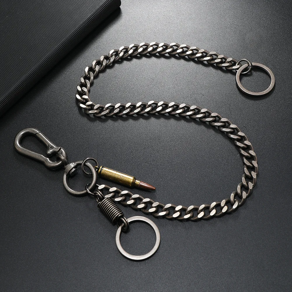 حزام استانلس ستيل سلسلة الهيب هوب روك الشرير هوك بنطلون بانت رصاصة سلسلة معدنية المفاتيح مشبك حلقي كيرينغ مجوهرات ﻿