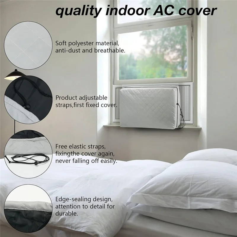 AA01-Indoor Air Conditioner Cover,AC Unit Window Cover For Inside Double Insulation With Elastic Drawstring 21Lx15hx3.5D Inch