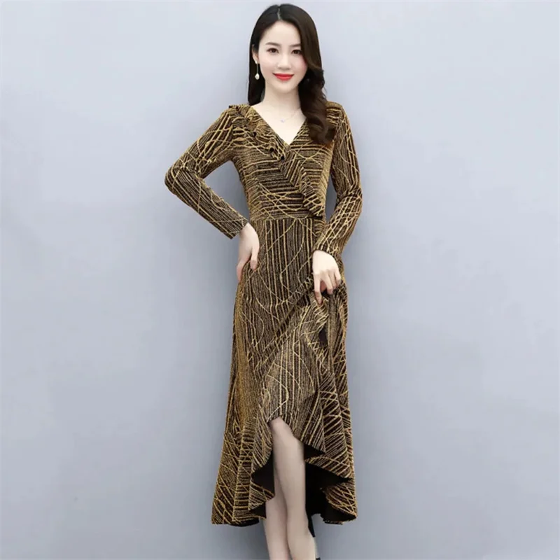 Velvet dress For Spring And Autumn 2024 New Style For Socialites, Slimming Off V-neck Dress Trendy Children's Clothing