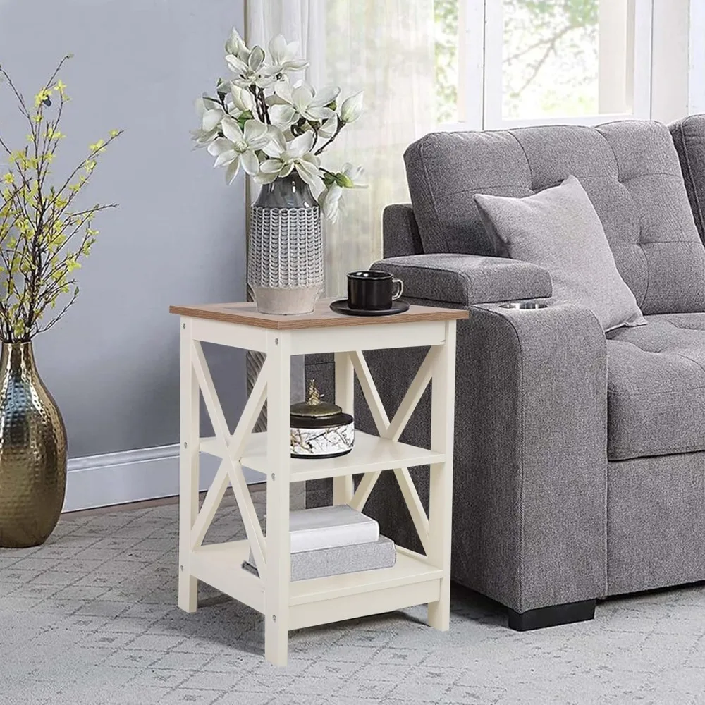 مجموعة من طاولتين جانبيتين مع أرفف تخزين مفتوحة، وطاولات جانبية لسرير المزرعة لغرفة النوم، وغرفة المعيشة، وطاولة جانبية صغيرة #2