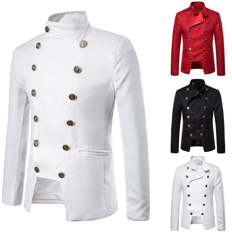 

Men's Medieval Steampunk Slim Fit Blazers Halloween Costume Male Double Breasted Long Sleeve Nightclub Party Suit Jacket S-3XL