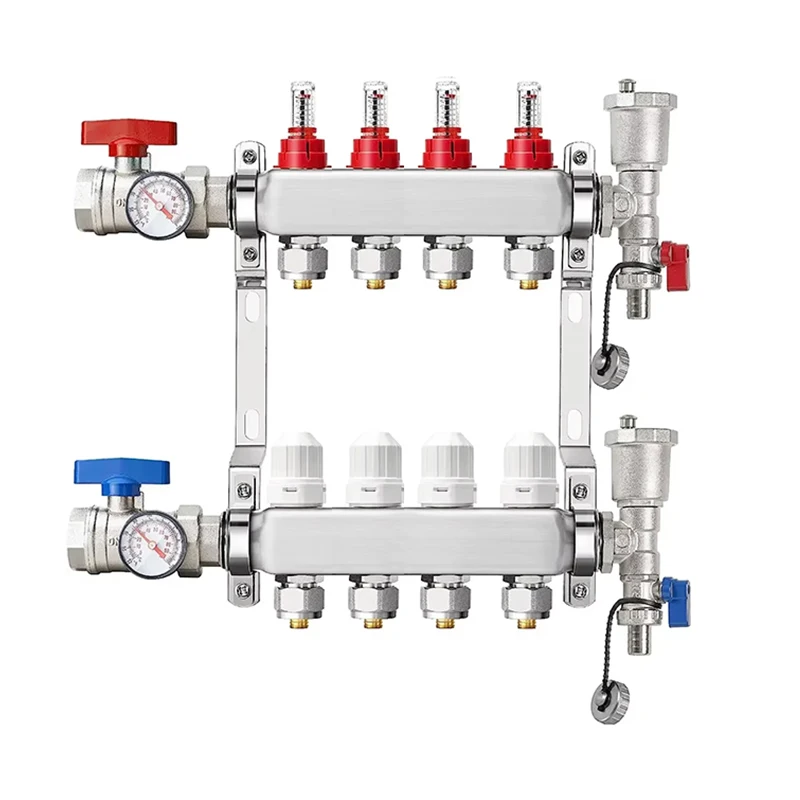 Kit collettore caldo da pavimento in acciaio inossidabile con porta valvola a sfera NPT da 1", inclusi adattatori riscaldati in ottone da 3/4" * Φ 16 mm e 3/4 "* Φ 20 mm
