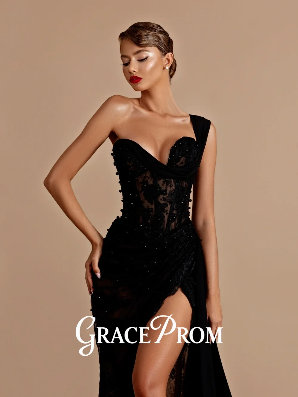 

Изысканное вечернее платье на одно плечо GraceProm 2026 Прозрачное кружевное ковровое платье Элегантное вечернее платье длиной до пола Русалка فساتين