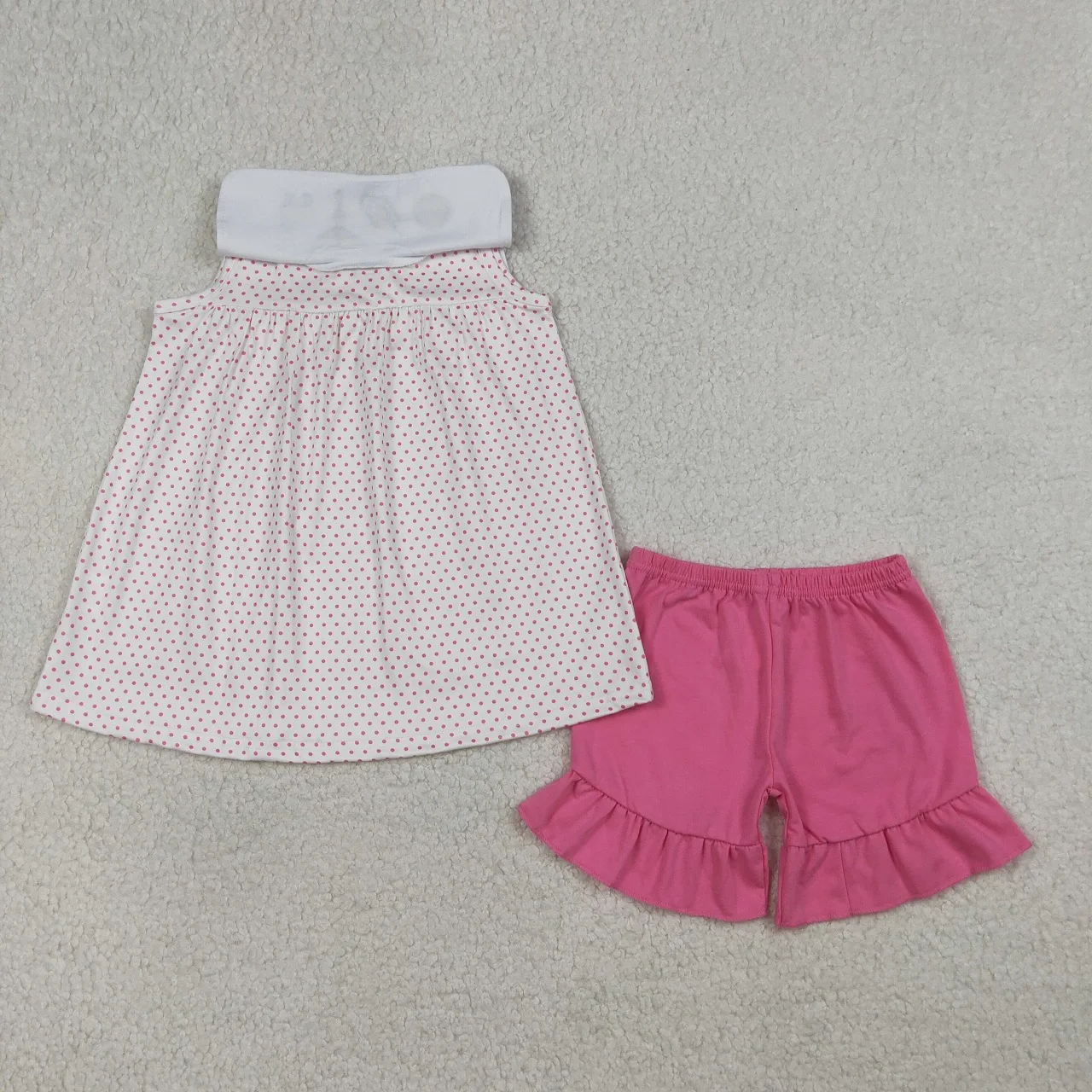 Wholesale Kids Sleeveless Embroidery Cross Dots Tunic Ruffle Cotton Shorts Girls Children Outfit Baby Girl Toddler Easter Set