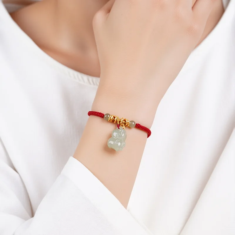 Natural Hetian Jade Pony Fortune Tag Red Handwoven Bracelet for Women Year of Birth Luck Gifts