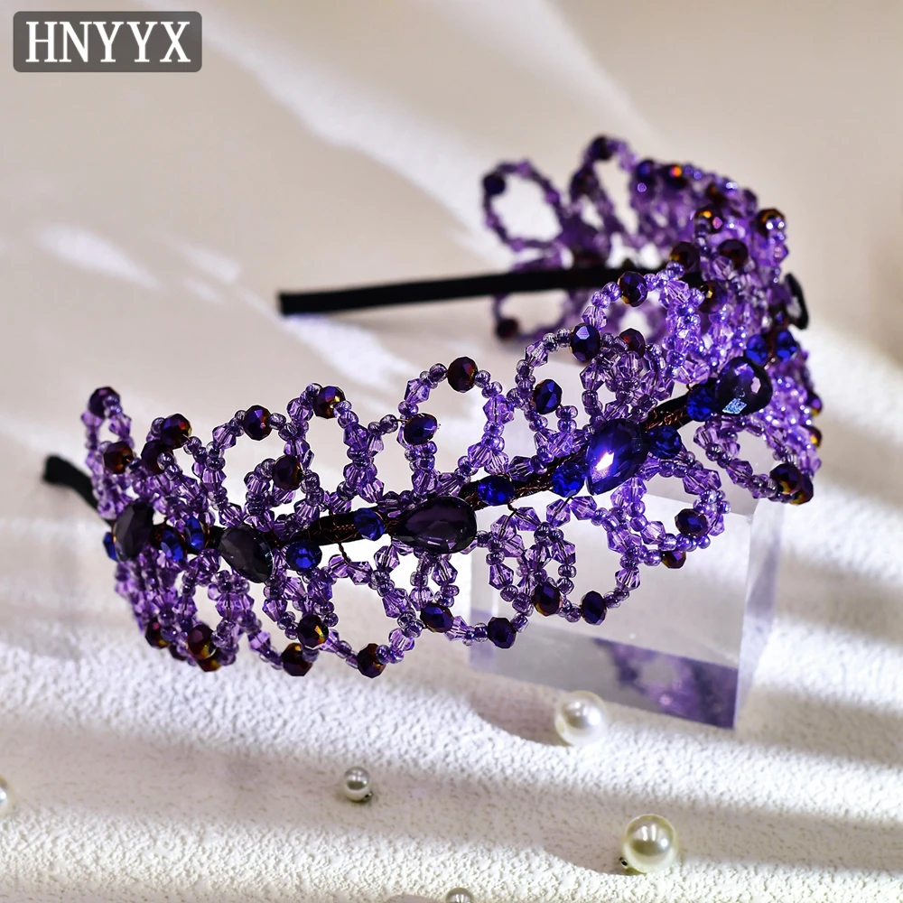 

HNYYX Purple Color Crystal Beaded Head Hoop Hair Accessories Elegant Handmade Headbnad for Women Wedding Party Headpieces A29