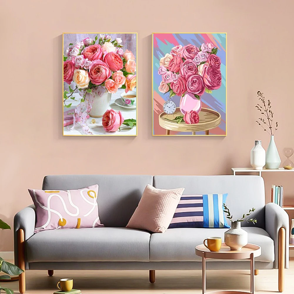 AB Diamond Painting Blumen-Mosaik mit runden Strasssteinen, Stickerei-Kreuzstich-Set, DIY-Heimdekoration, Geschenk, Neu – Detail 3