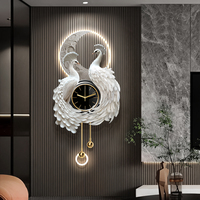 High end clock living room background wall decoration painting, 3D peacock hanging painting, creative wall lamp